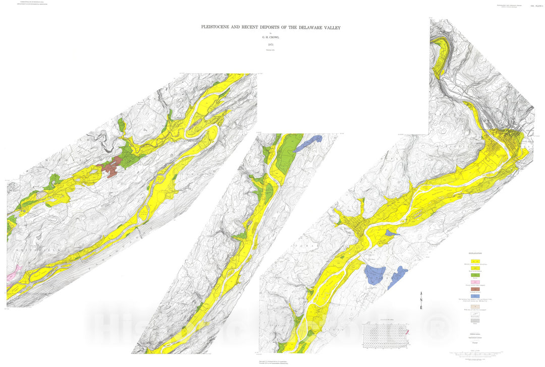 Map : Pleistocene geology and unconsolidated deposits of the Delaware Valley, Matamoras to Shawnee on Delaware, Pennsylvania, 1971 Cartography Wall Art :