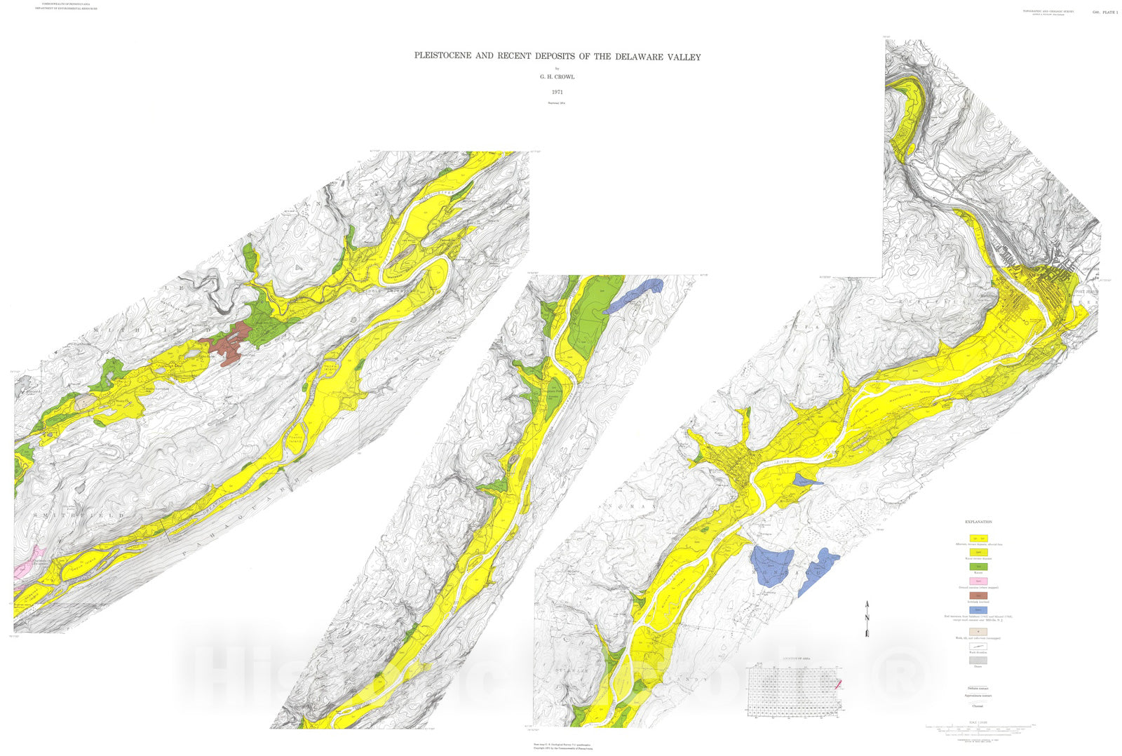 Map : Pleistocene geology and unconsolidated deposits of the Delaware Valley, Matamoras to Shawnee on Delaware, Pennsylvania, 1971 Cartography Wall Art :