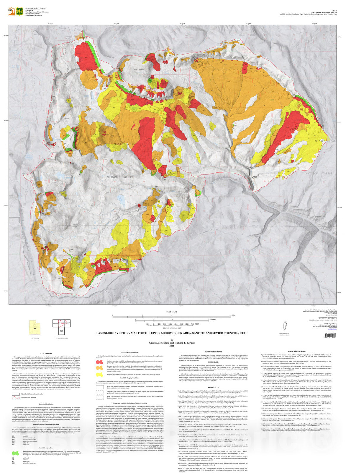 Map : Landslide inventory map for the upper Muddy Creek area, Sanpete and Sevier Counties, Utah, 2015 Cartography Wall Art :