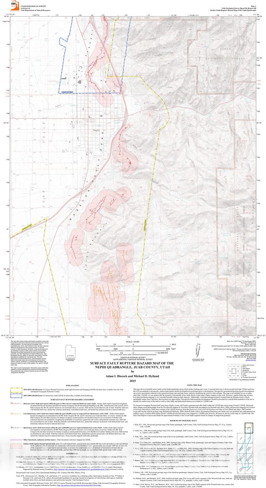 Map : Surface fault rupture hazard map of the Nephi quadrangle, Juab County, Utah, 2015 Cartography Wall Art :