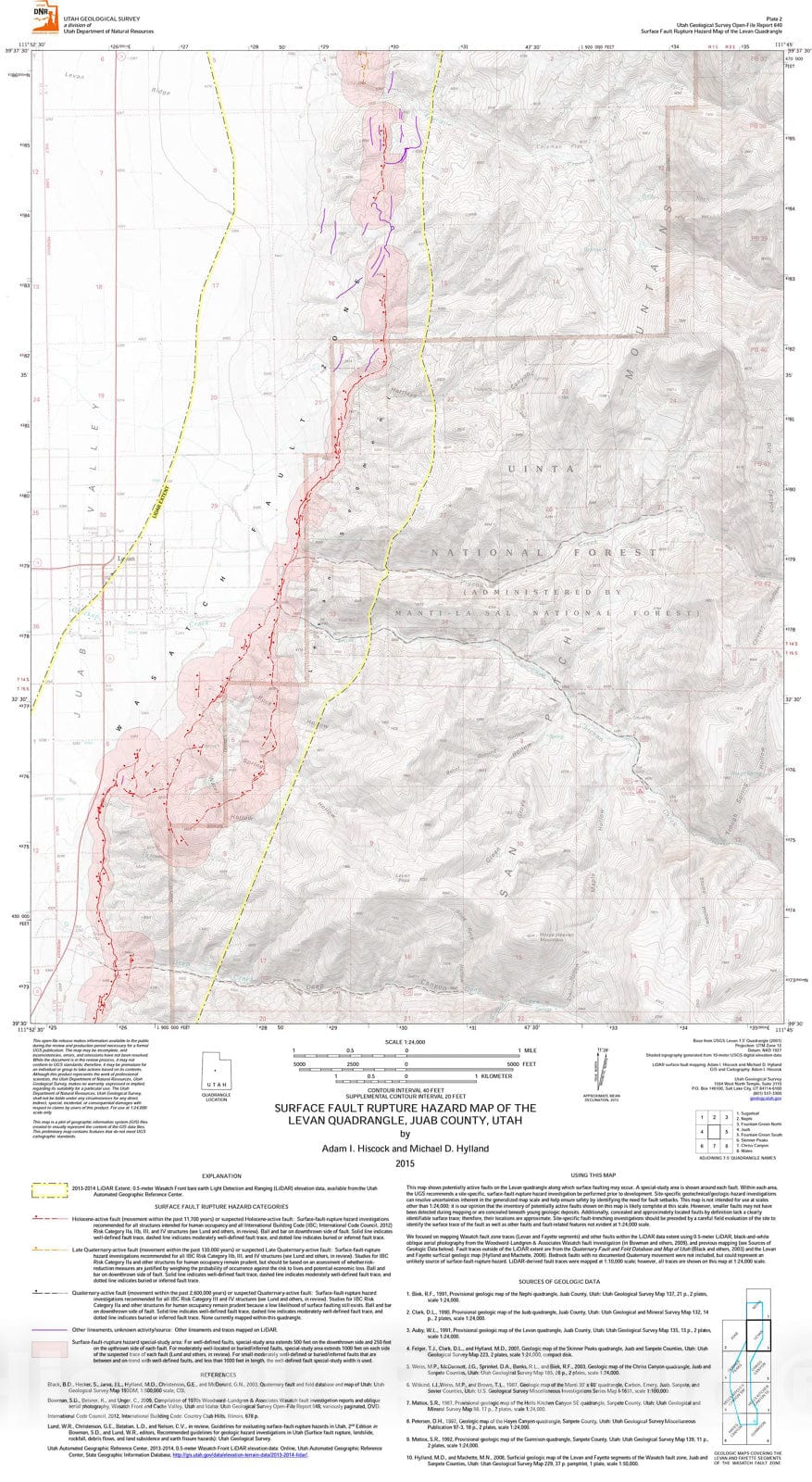 Map : Surface fault rupture hazard map of the Levan quadrangle, Juab County, Utah, 2015 Cartography Wall Art :
