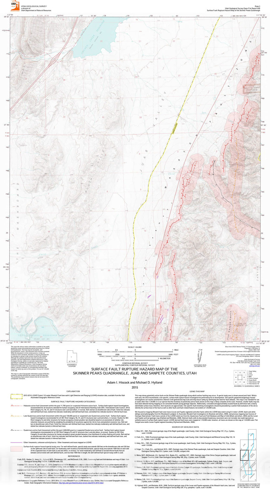 Map : Surface fault rupture hazard map of the Skinner Peaks quadrangle, Juab and Sanpete Counties, Utah, 2015 Cartography Wall Art :