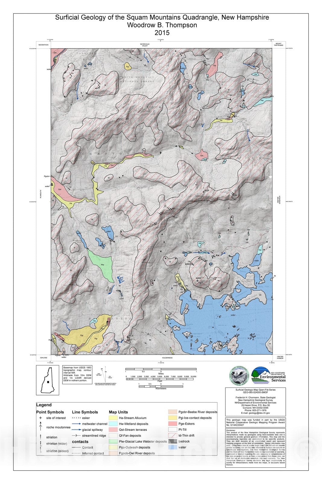 Map : Surficial geology of the Squam Mouintains quadrangle, New Hampshire, 2015 Cartography Wall Art :