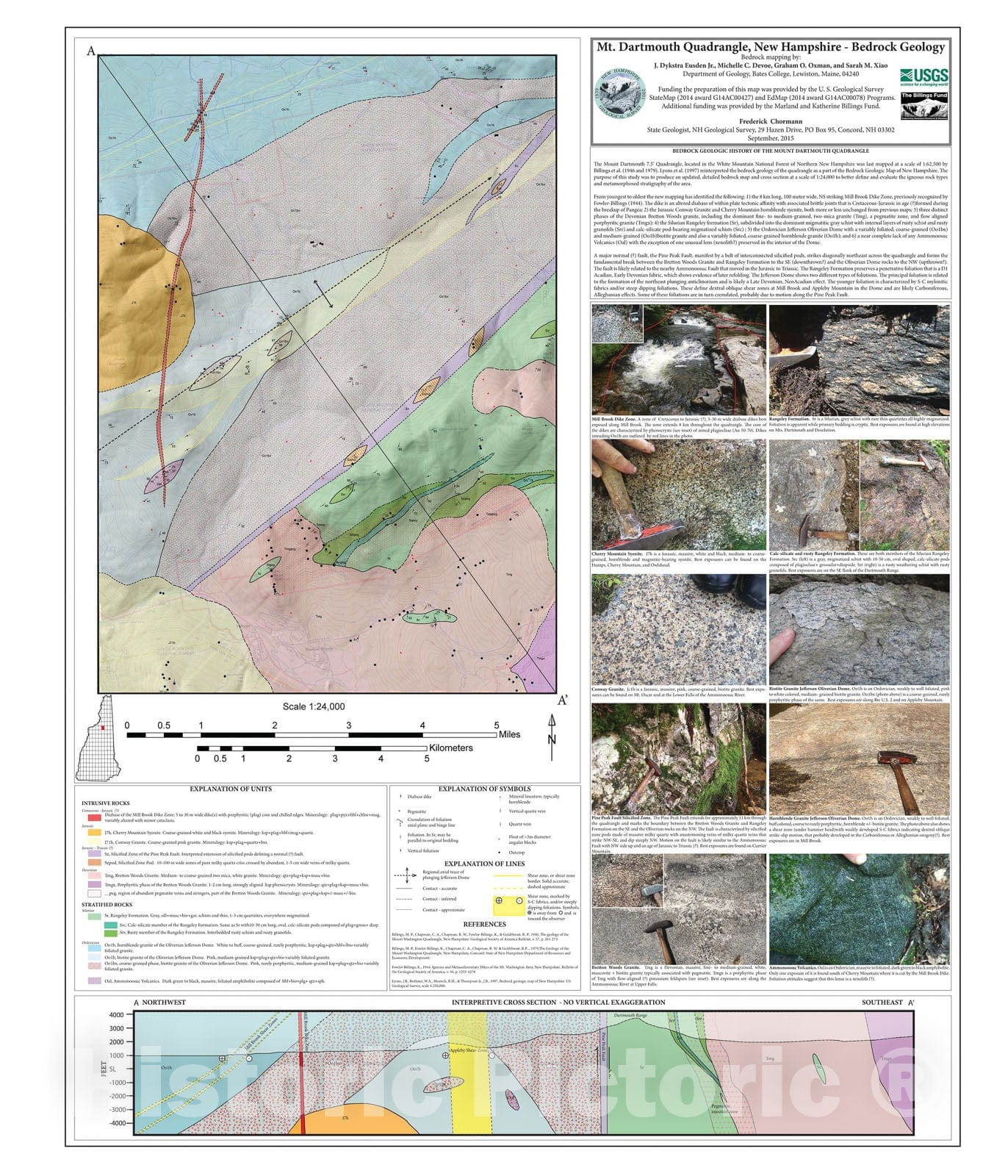 Map : Mt. Dartmouth quadrangle, New Hampshire -- Bedrock geology, 2015 Cartography Wall Art :