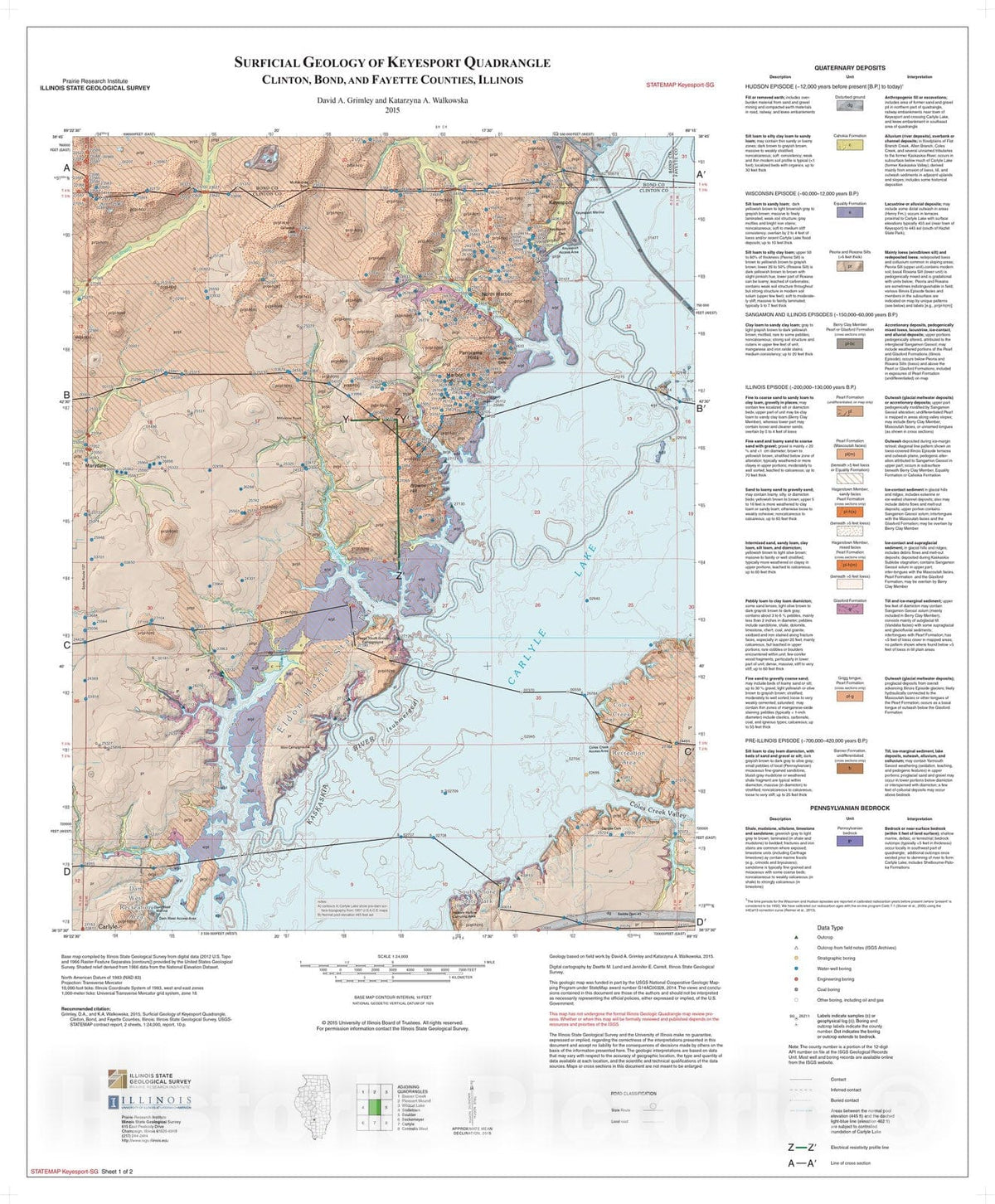 Map : Surficial geology of Keyesport Quadrangle, Clinton, Bond, and Fayette Counties, Illinois , 2015 Cartography Wall Art :