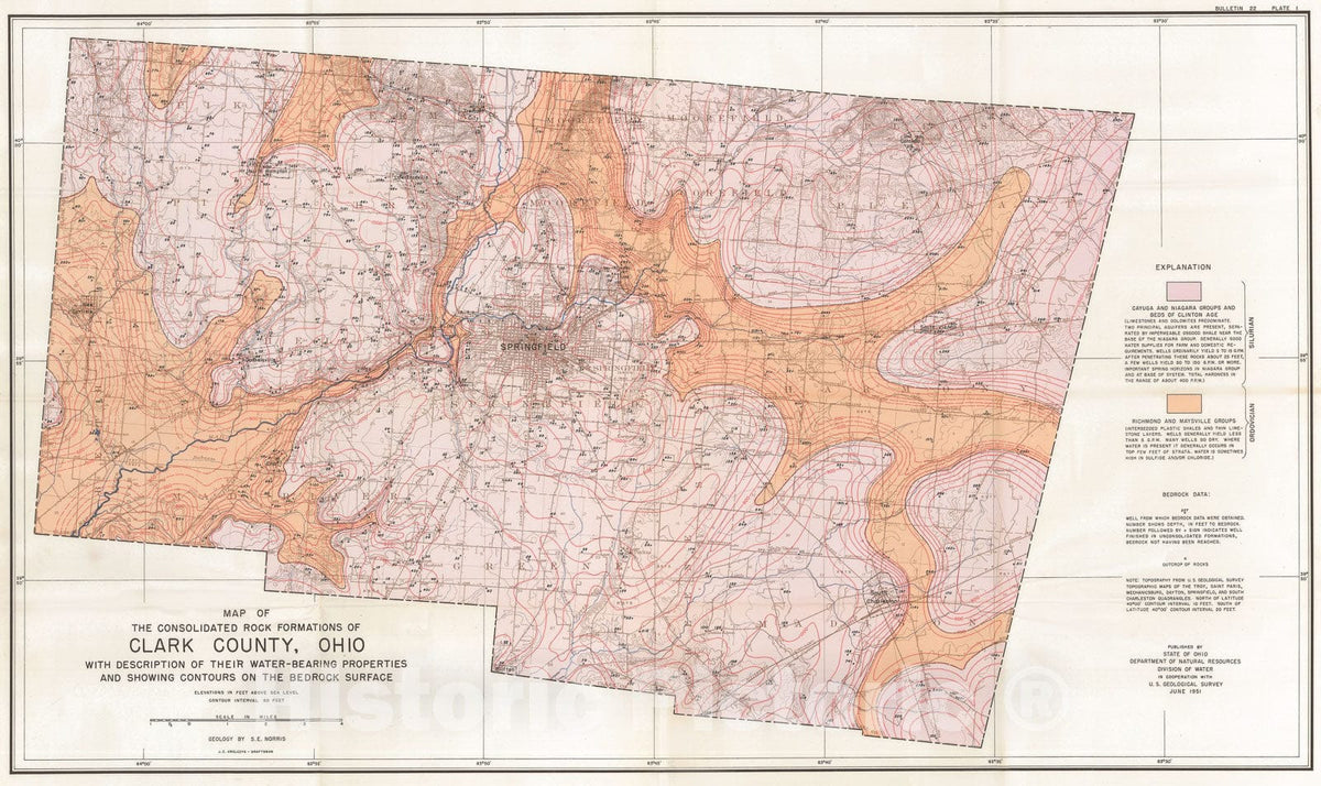 Map : The water resources of Clark County, Ohio, 1952 Cartography Wall Art :