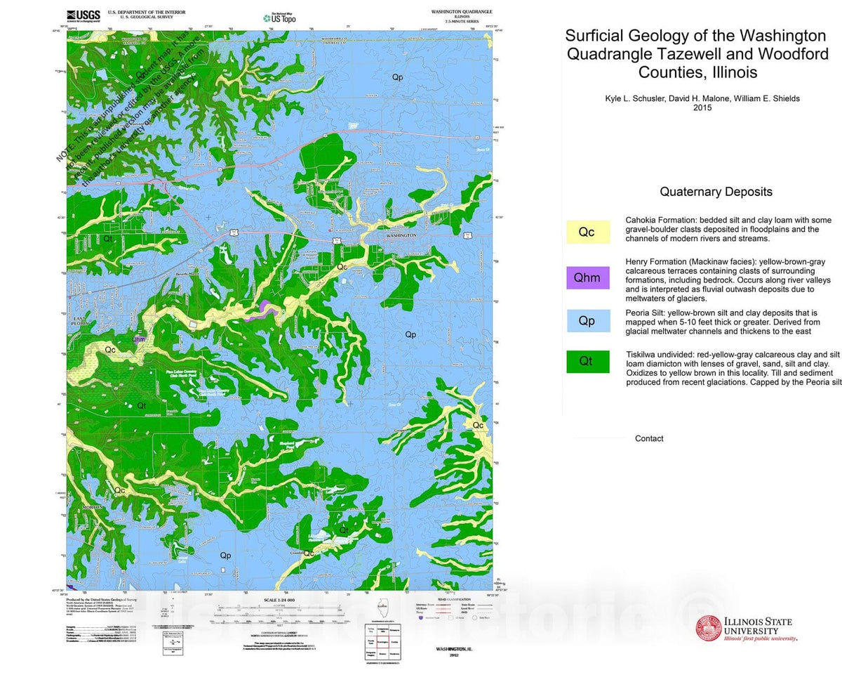 Map : Surficial geology of the Washington Quadrangle, Tazewell and Woodford Counties, Illinois,  Cartography Wall Art :