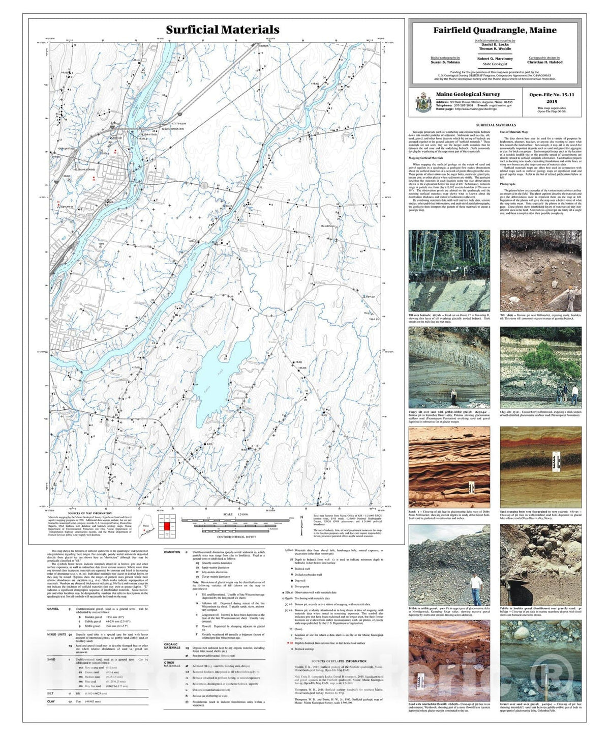 Map : Surficial materials of the Fairfield quadrangle, Maine, 2015 Cartography Wall Art :