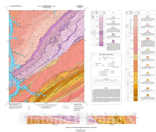 Map : Geologic map of the Meadow quadrangle, Tennessee, 2015 Cartography Wall Art :
