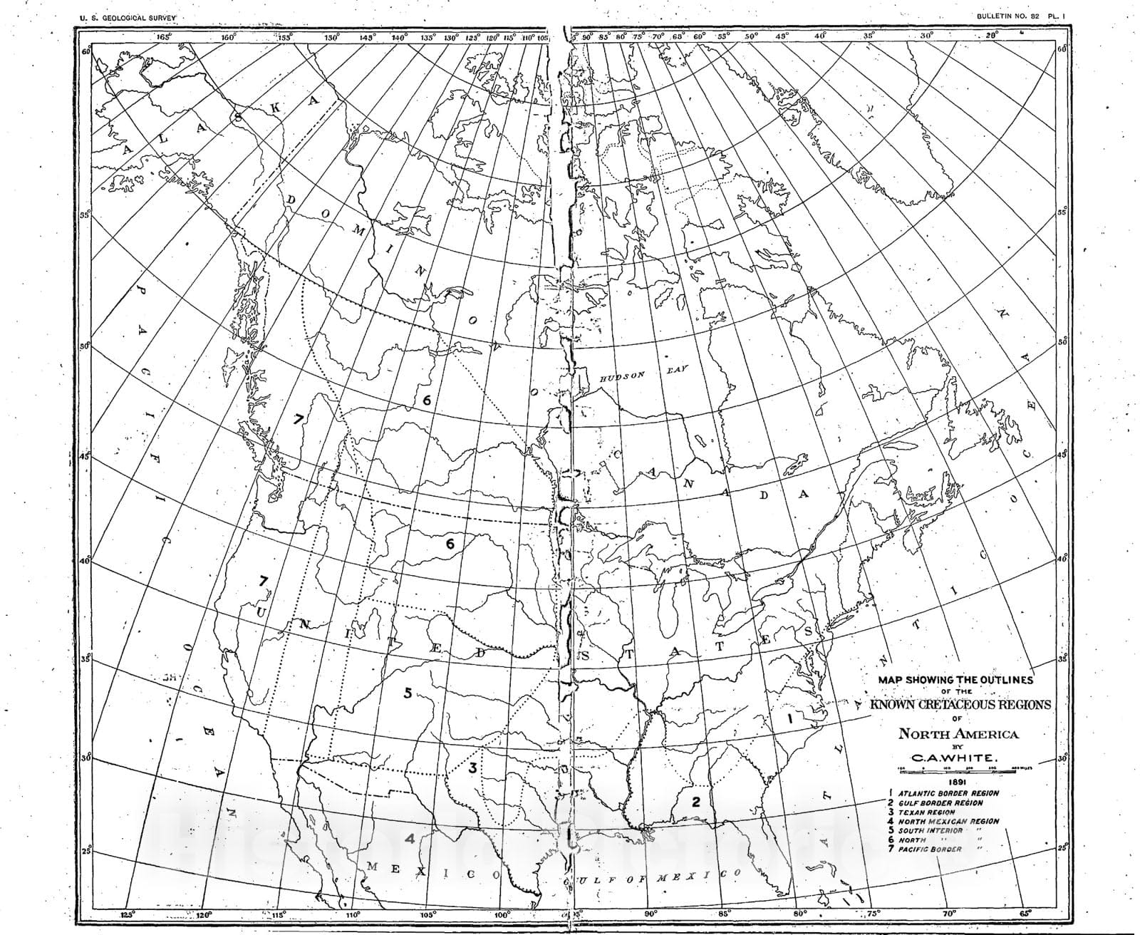 Map : Correlation papers: Cretaceous, 1891 Cartography Wall Art :