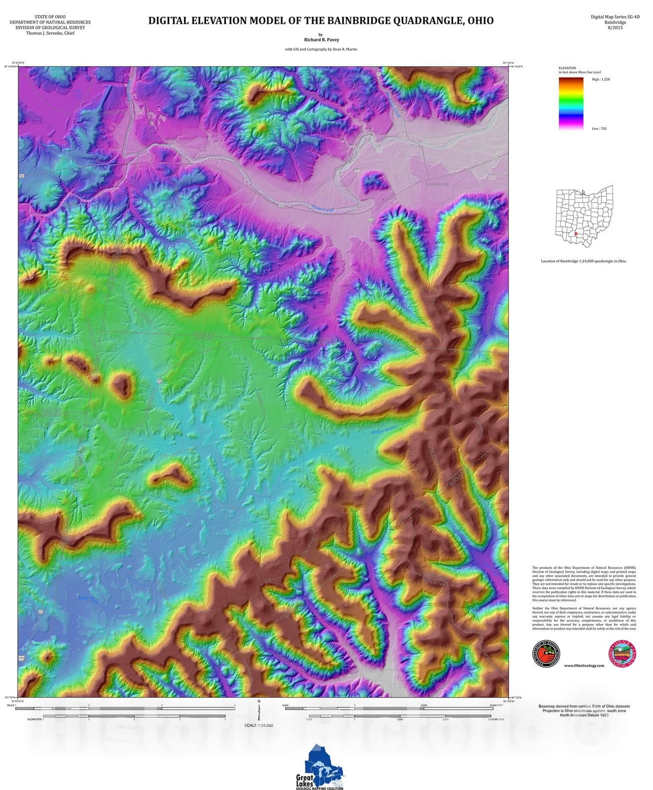 Map : Digital elevation model of the Bainbridge quadrangle, Ohio, 2015 Cartography Wall Art :