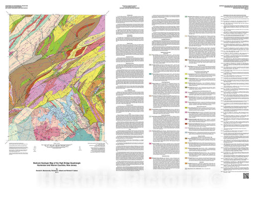 Map : Bedrock geologic map of the High Bridge quadrangle, Hunterdon and Warren counties, New Jersey, 2015 Cartography Wall Art :