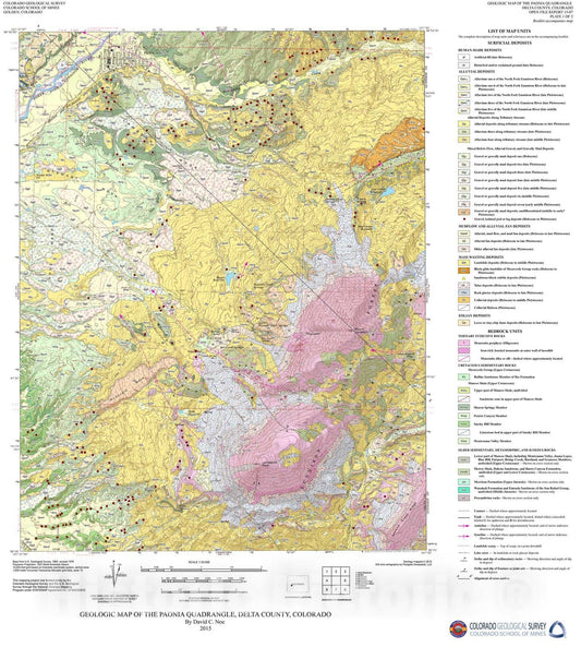Map : Geologic Map of the Paonia Quadrangle, Delta County, Colorado, 2015 Cartography Wall Art :