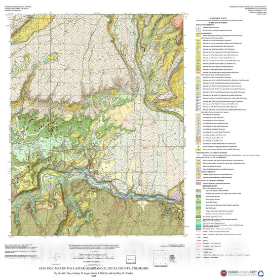 Map : Geologic Map of the Lazear Quadrangle, Delta County, Colorado, 2015 Cartography Wall Art :