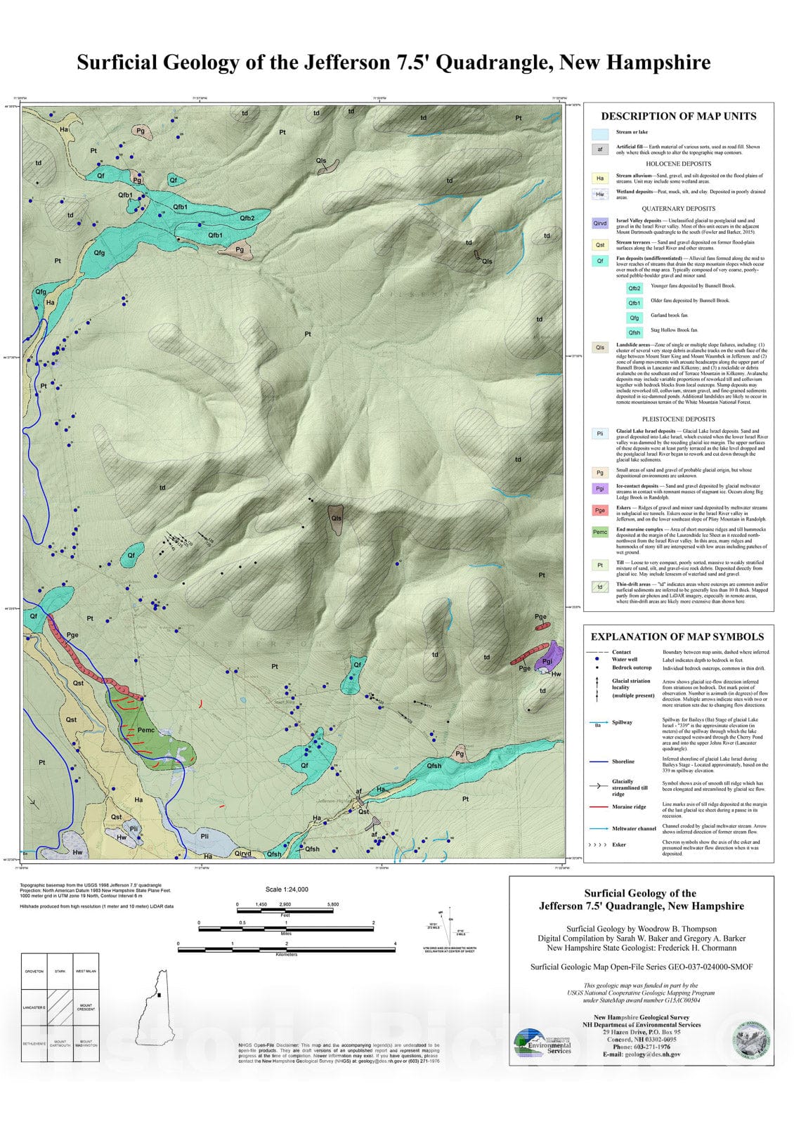 Map : Surficial geology of the Jefferson 7.5' quadrangle, New Hampshire, 2016 Cartography Wall Art :