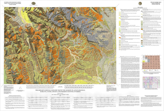 Map : Preliminary surficial geologic map of the Jackson 30Ã‚Â° x 60Ã‚Â° quadrangle, Sublette, Teton, Lincoln, and Fremont counties, Wyoming, 2016 Cartography Wall Art :