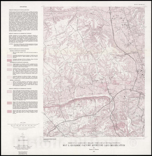 Map : Geologic factors affecting land modification [Cockeysville quadrangle, Maryland], 1975 Cartography Wall Art :