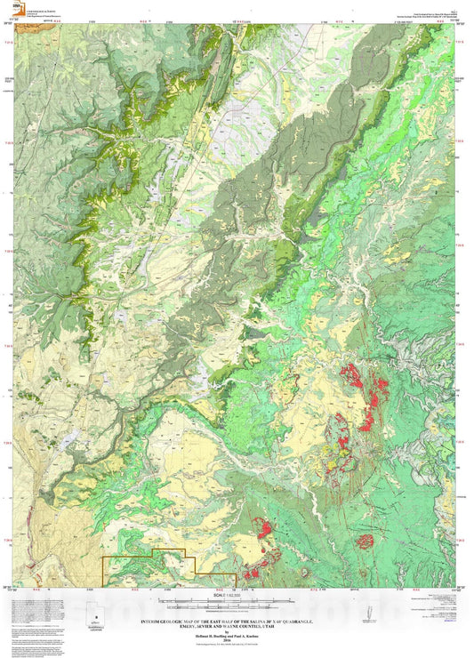 Map : Interim geologic map of the east half of the Salina 30' x 60' quadrangle, Emery, Sevier, and Wayne Counties, 2016 Cartography Wall Art :