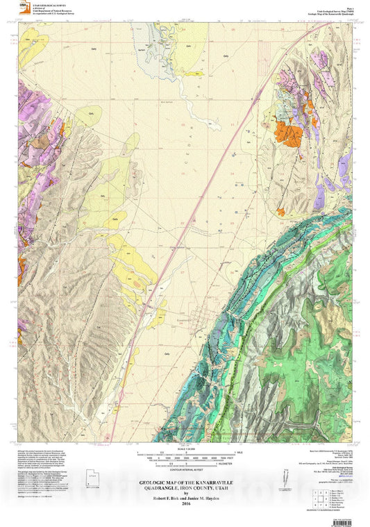 Map : Geologic map of the Kanarraville quadrangle, Iron County, Utah, 2016 Cartography Wall Art :