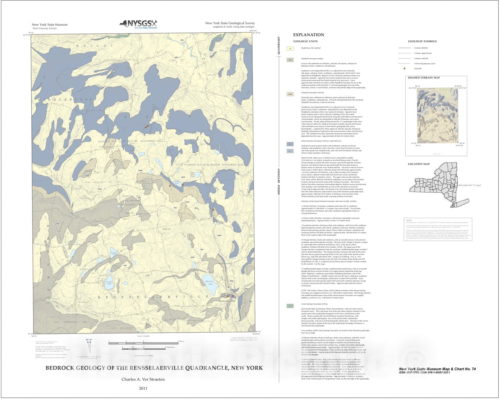 Map : Bedrock Geology of the Rensselaerville Quadrangle, New York, 2011 Cartography Wall Art :