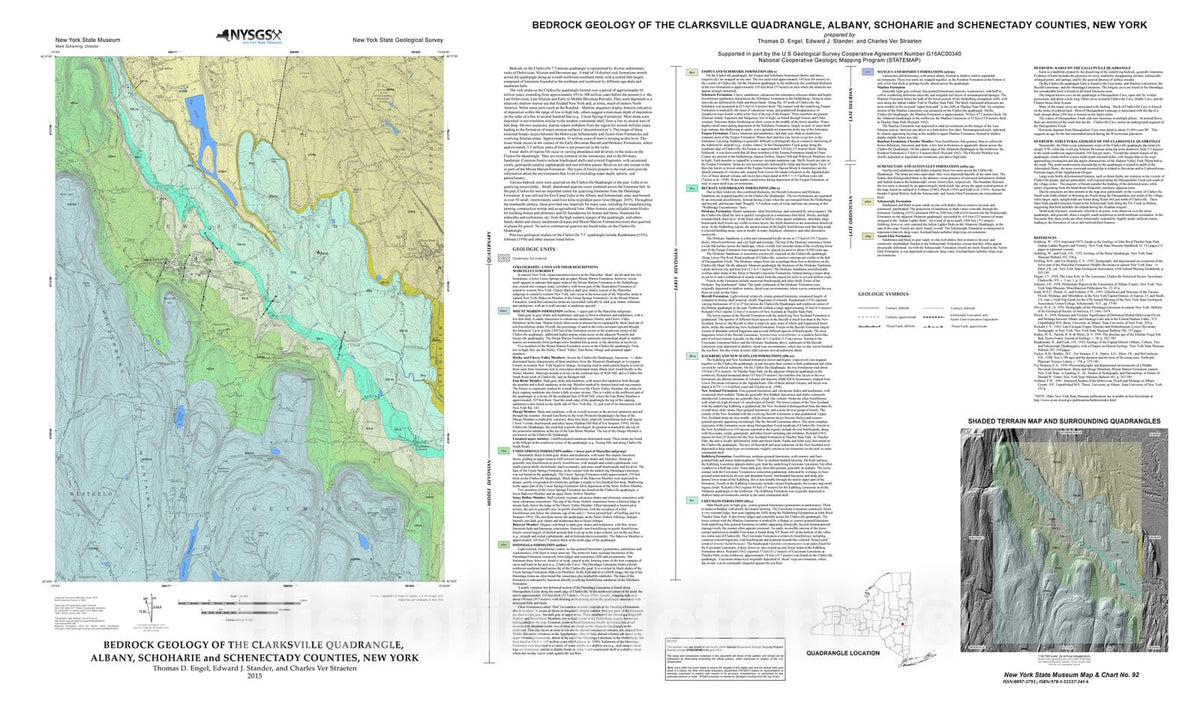 Map : Bedrock Geology of the Clarksville Quadrangle, Albany, Schoharie, and Schenectady Counties, New York, 2016 Cartography Wall Art :