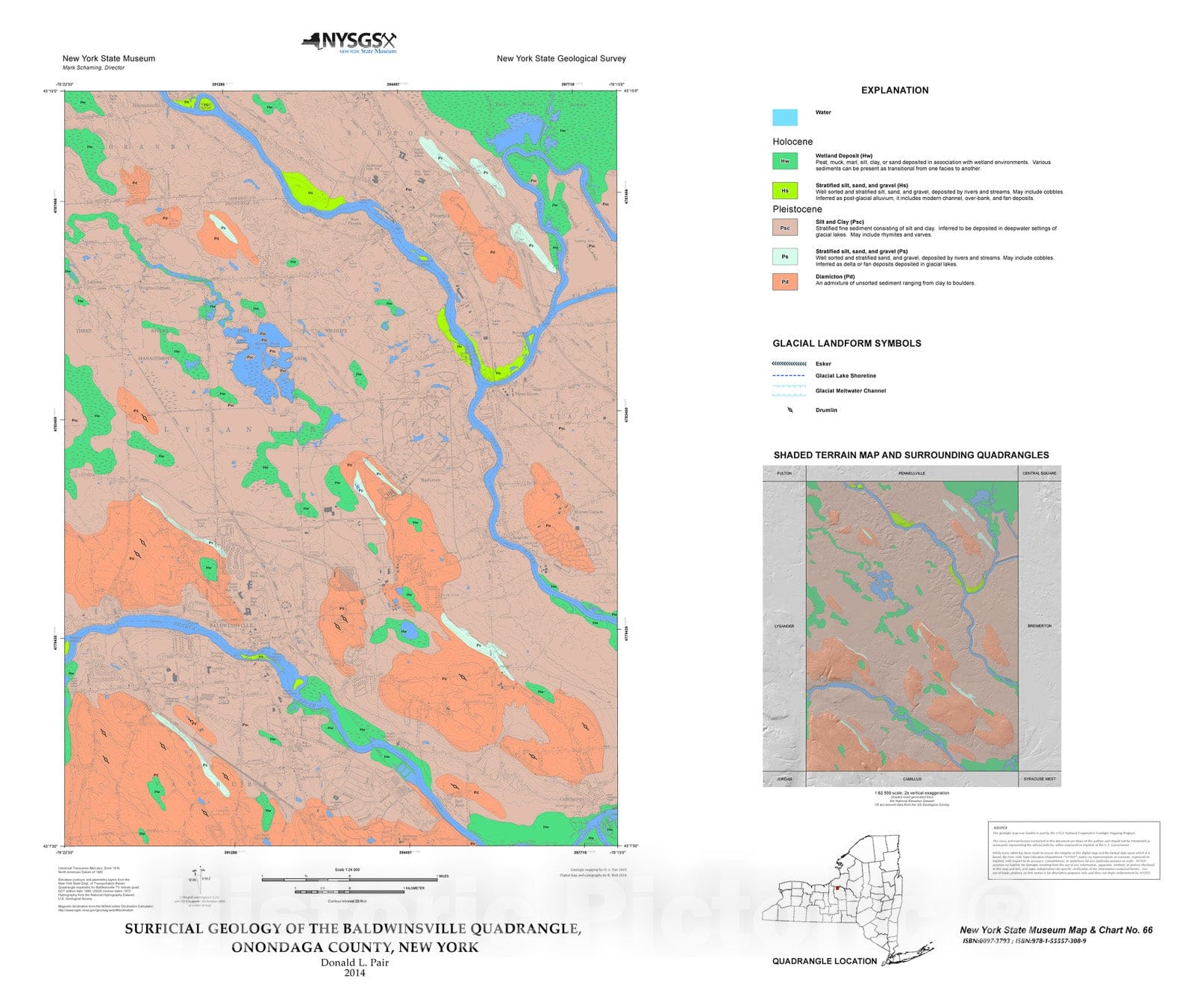 Map : Surficial Geology of the Baldwinsville Quadrangle, New York, 2009 Cartography Wall Art :