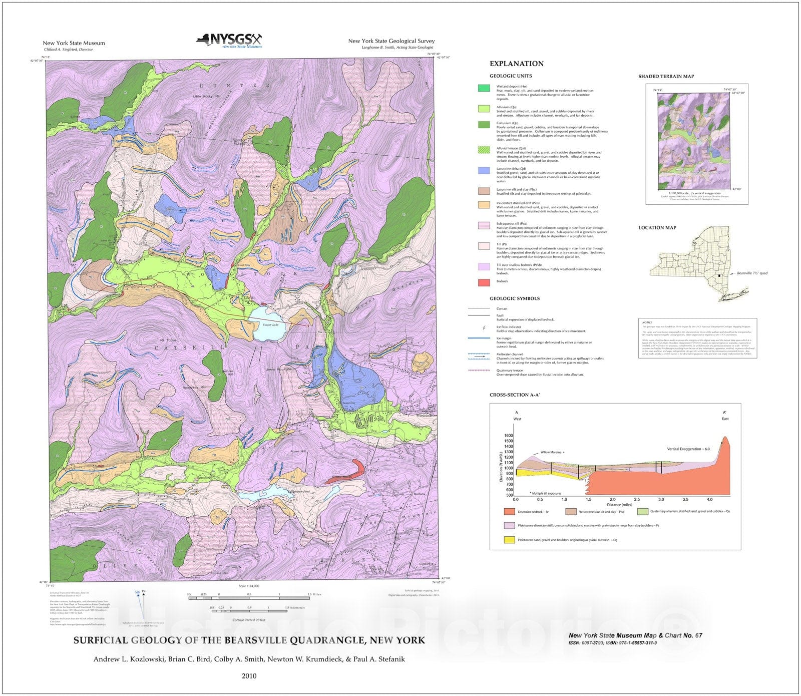 Map : Surficial Geology of the Bearsville Quadrangle, New York, 2010 Cartography Wall Art :