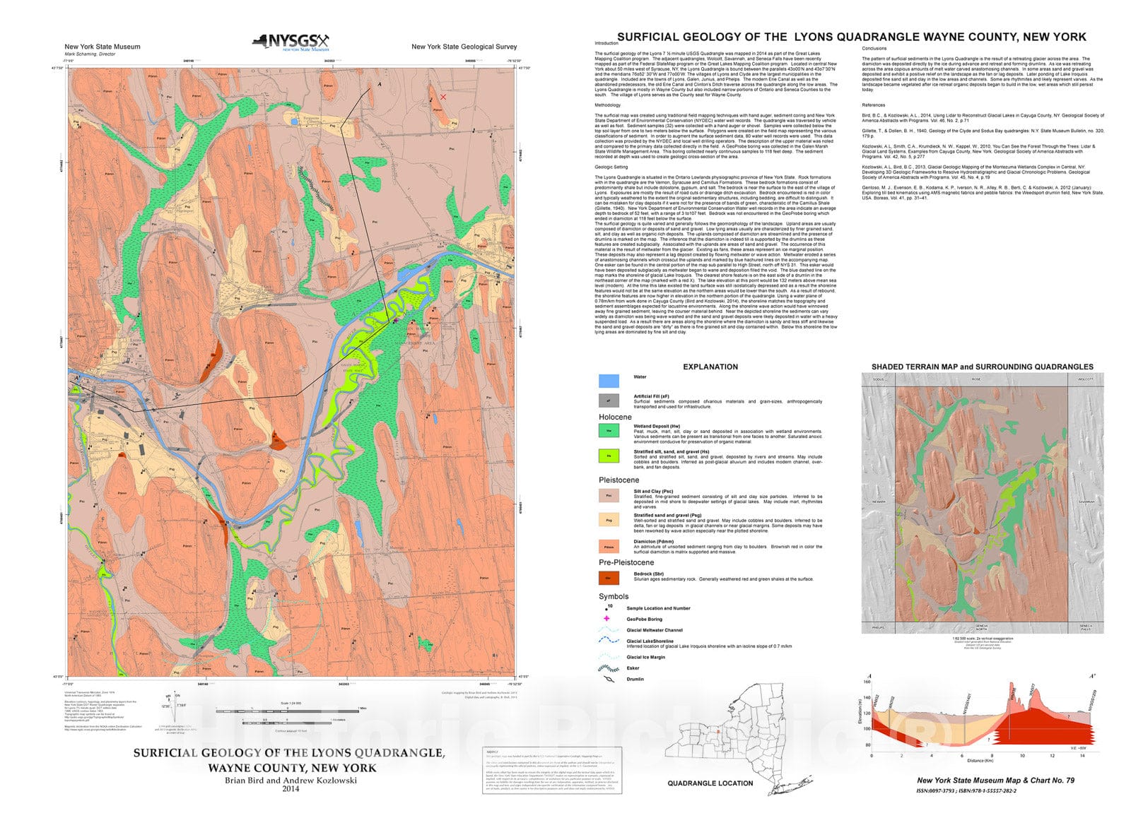 Map : Surficial Geology of the Lyons Quadrangle, New York, 2014 Cartography Wall Art :