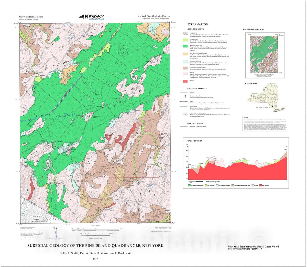 Map : Surficial Geology of the Pine Island Quadrangle, New York, 2010 Cartography Wall Art :