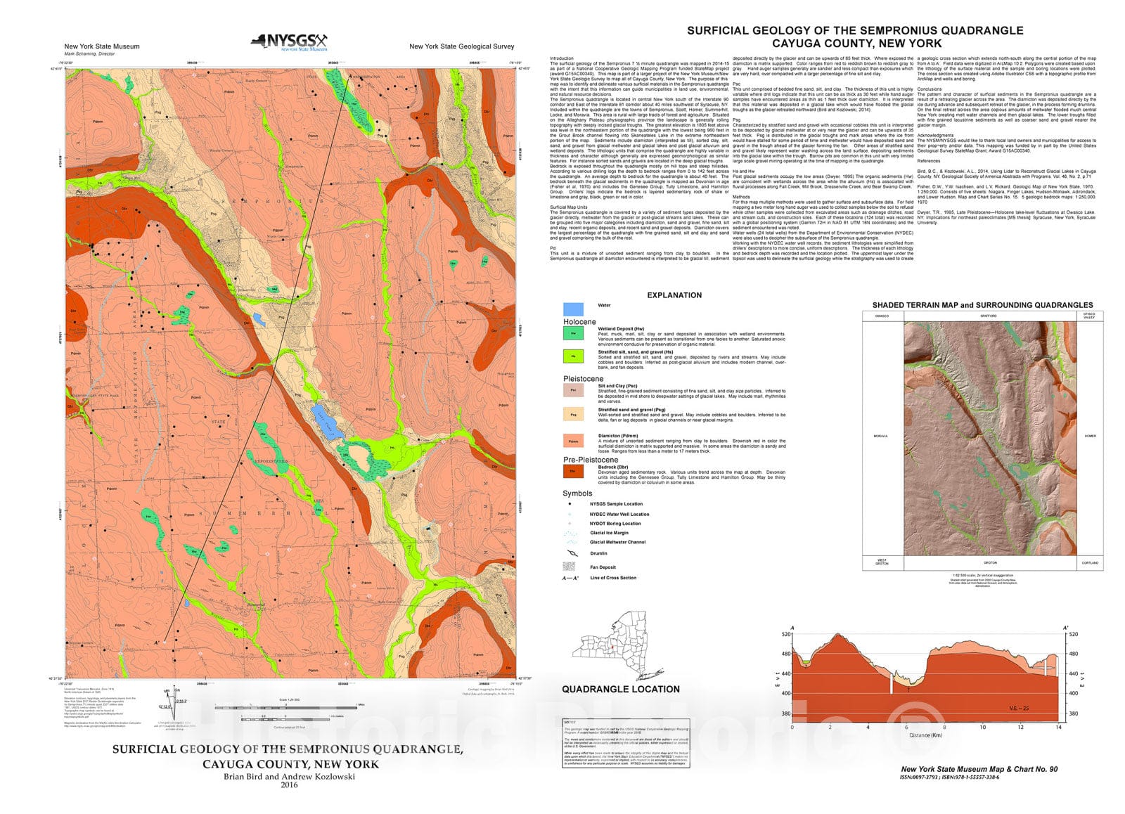 Map : Surficial Geology of the Sempronius Quadrangle, Cayuga County, New York, 2016 Cartography Wall Art :