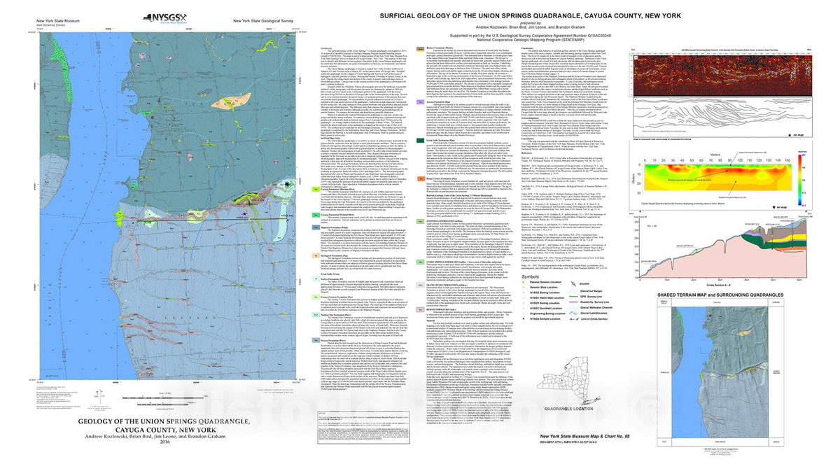 Map : Surficial Geology of the Union Springs Quadrangle, Cayuga County, New York, 2016 Cartography Wall Art :