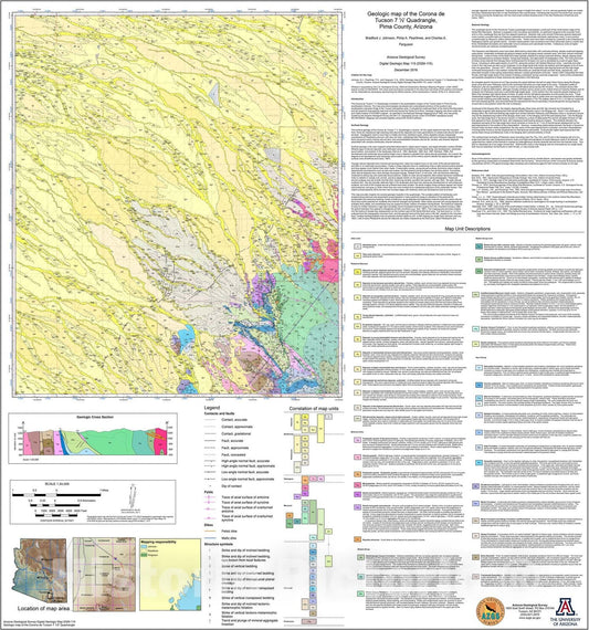 Map : Geologic Map of the Corona de Tucson seven 1/2' Quadrangle, Pima County, Arizona, 2016 Cartography Wall Art :