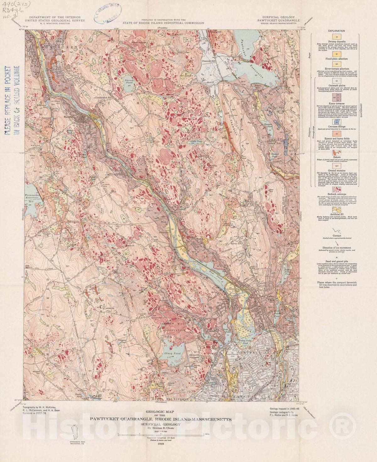 Map : The geology and ground-water resources of the Pawtucket quadrangle, Rhode Island, 1948 Cartography Wall Art :