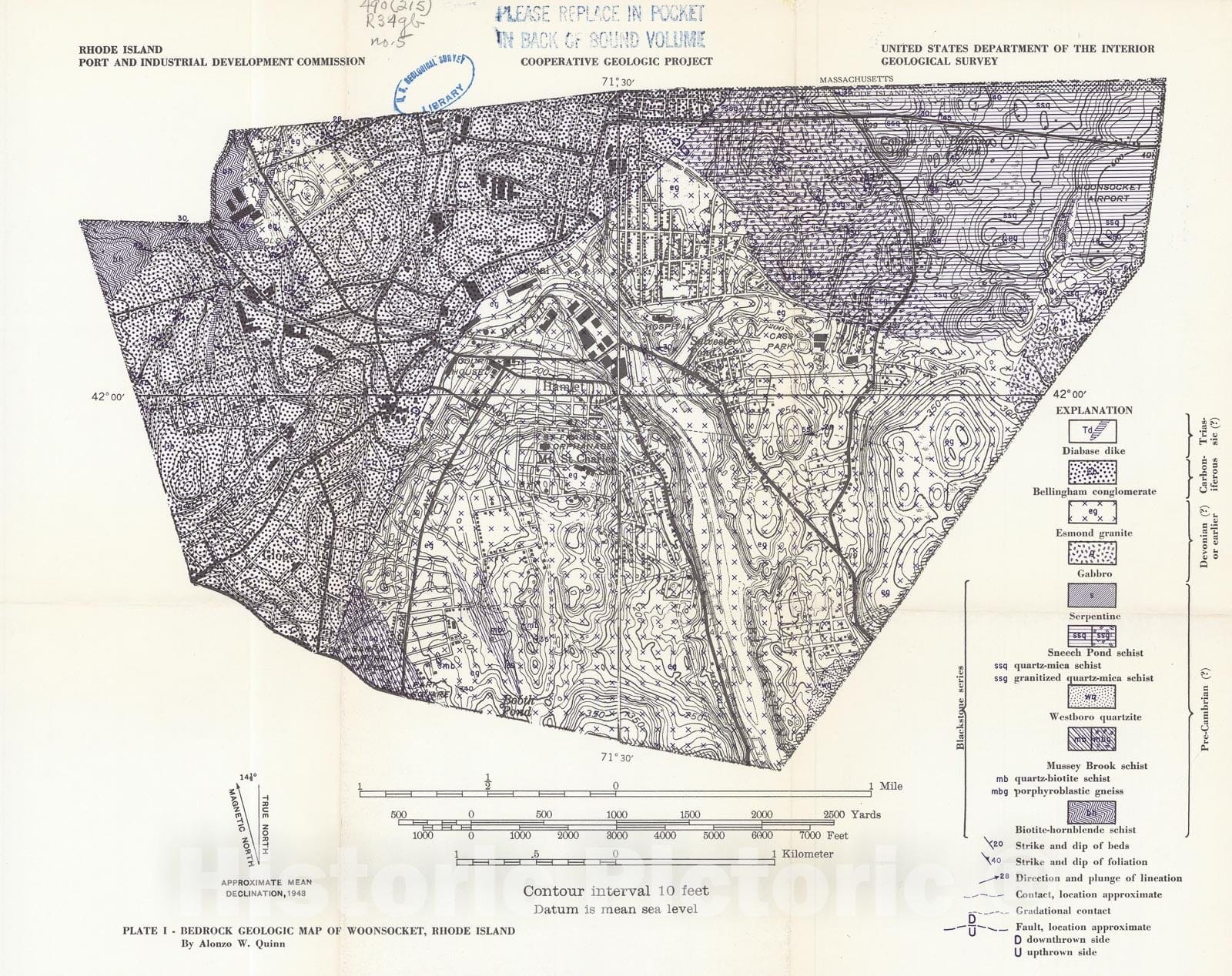 Map : The geology and ground-water resources of Woonsocket, Rhode Island, 1950 Cartography Wall Art :