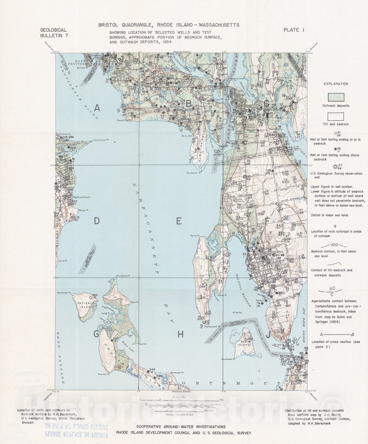 Map : Ground-water resources of the Bristol quadrangle, Rhode Island, 1954 Cartography Wall Art :