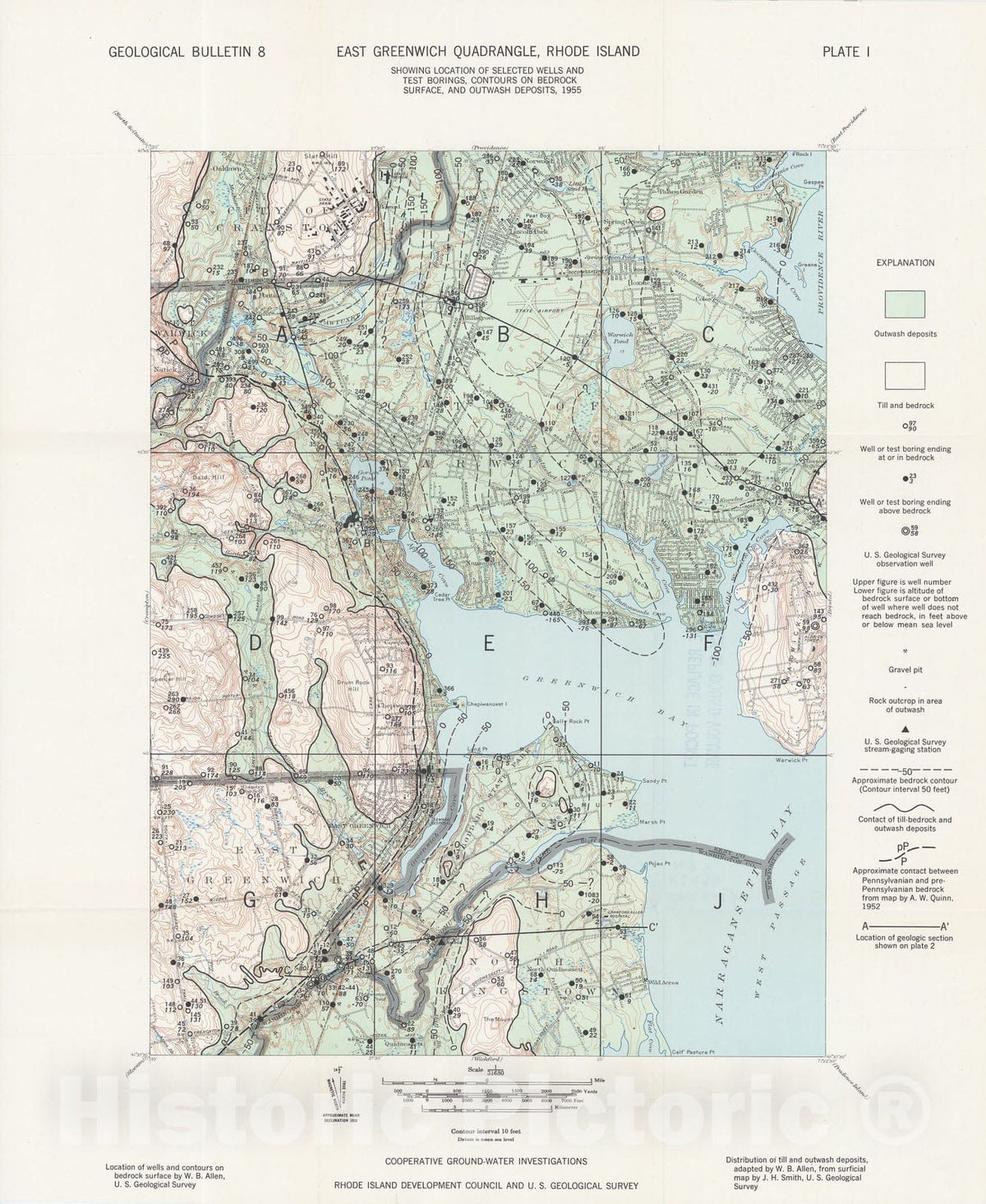 Map : Ground-water resources of the East Greenwich quadrangle, Rhode Island, 1956 Cartography Wall Art :