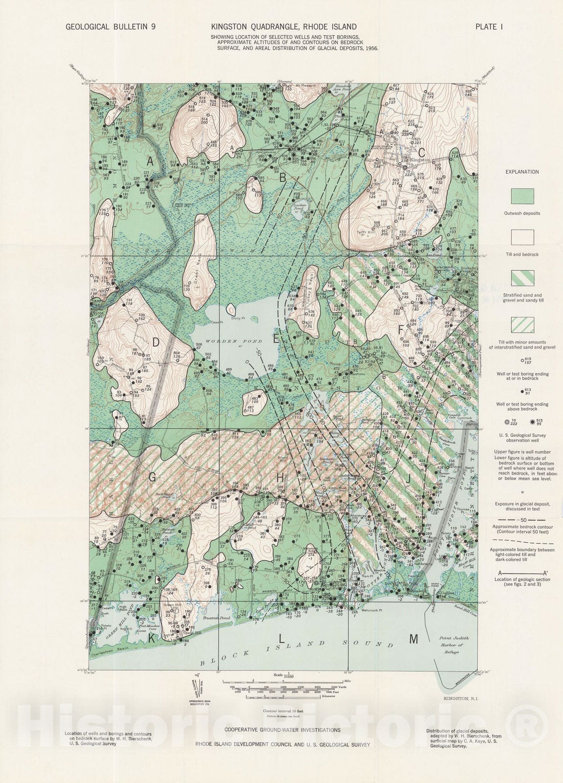 Map : Ground-water resources of the Kingston quadrangle, Rhode Island, 1956 Cartography Wall Art :