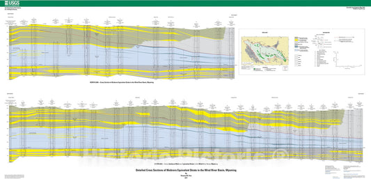 Map : Stratigraphic cross sections of the Niobrara interval of the Cody Shale and associated rocks in the Wind River Basin, central Wyoming, 2017 Cartography Wall Art :