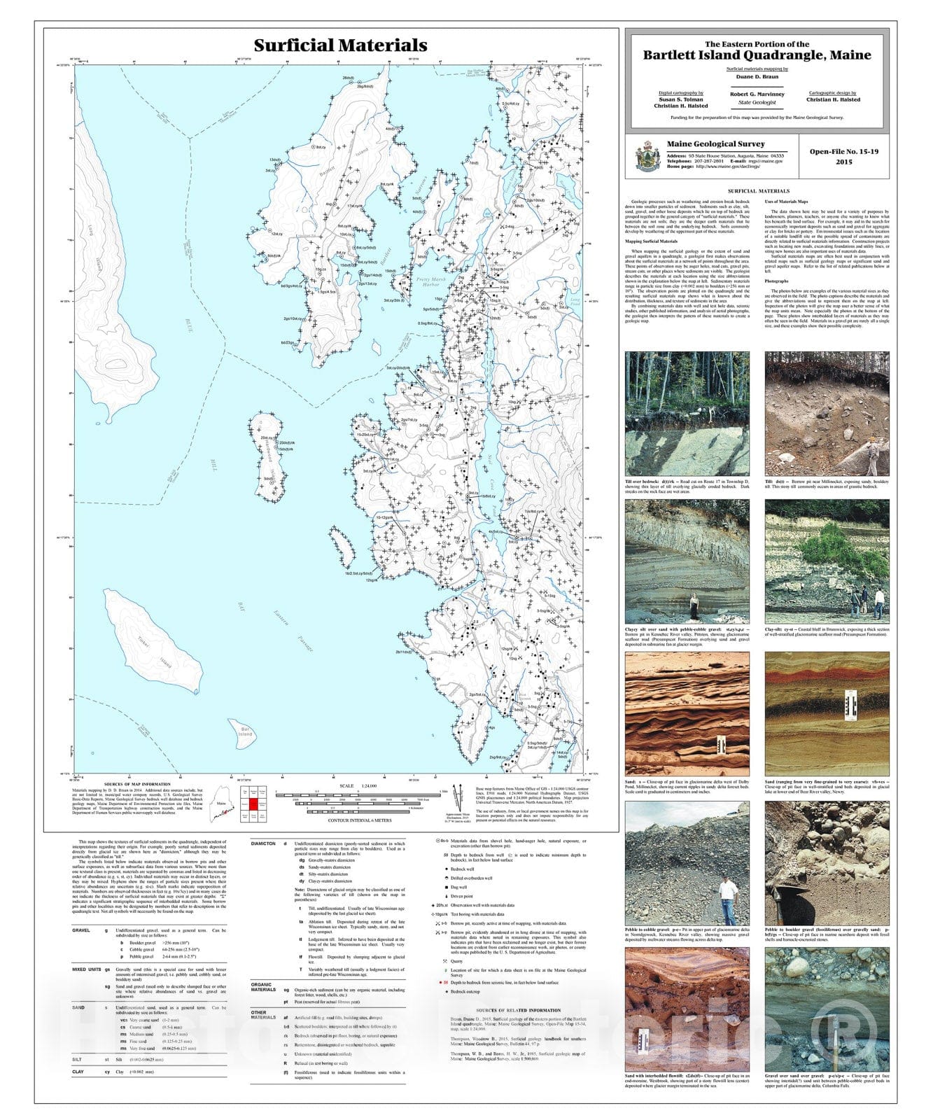 Map : Surficial materials of the eastern portion of the Bartlett Island quadrangle, Maine, 2015 Cartography Wall Art :