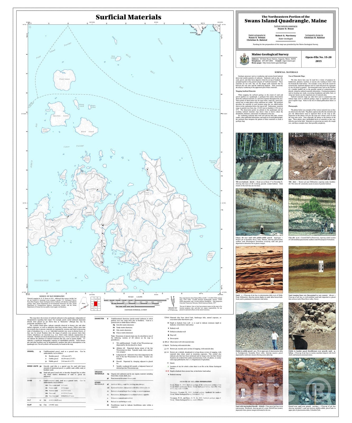 Map : Surficial materials of the northeastern portion of the Swans Island quadrangle, Maine, 2015 Cartography Wall Art :