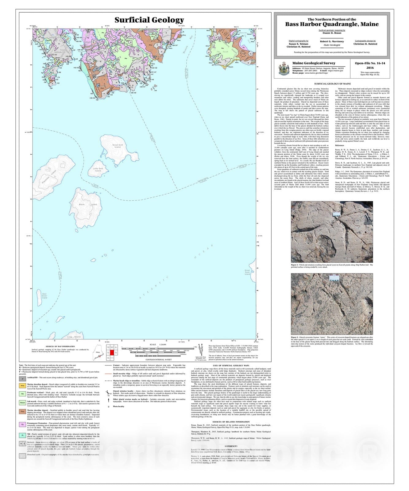Map : Surficial geology of the northern portion of the Bass Harbor quadrangle, Maine, 2016 Cartography Wall Art :