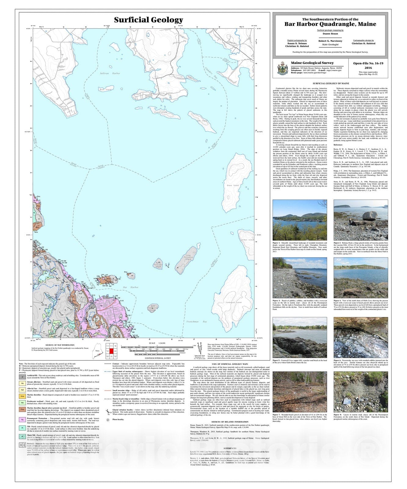 Map : Surficial geology of the southwestern portion of the Bar Harbor quadrangle, Maine, 2016 Cartography Wall Art :