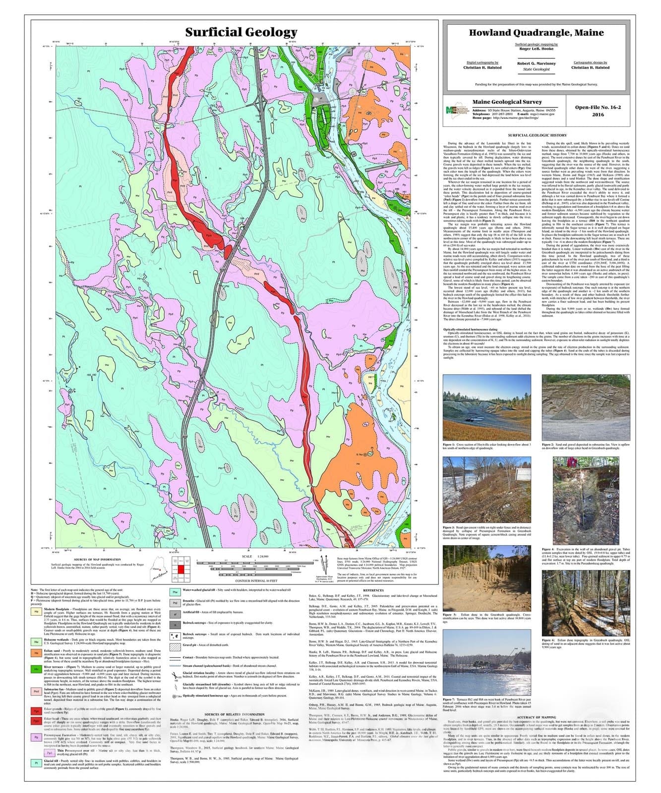 Map : Surficial geology of the Howland quadrangle, Maine, 2016 Cartography Wall Art :
