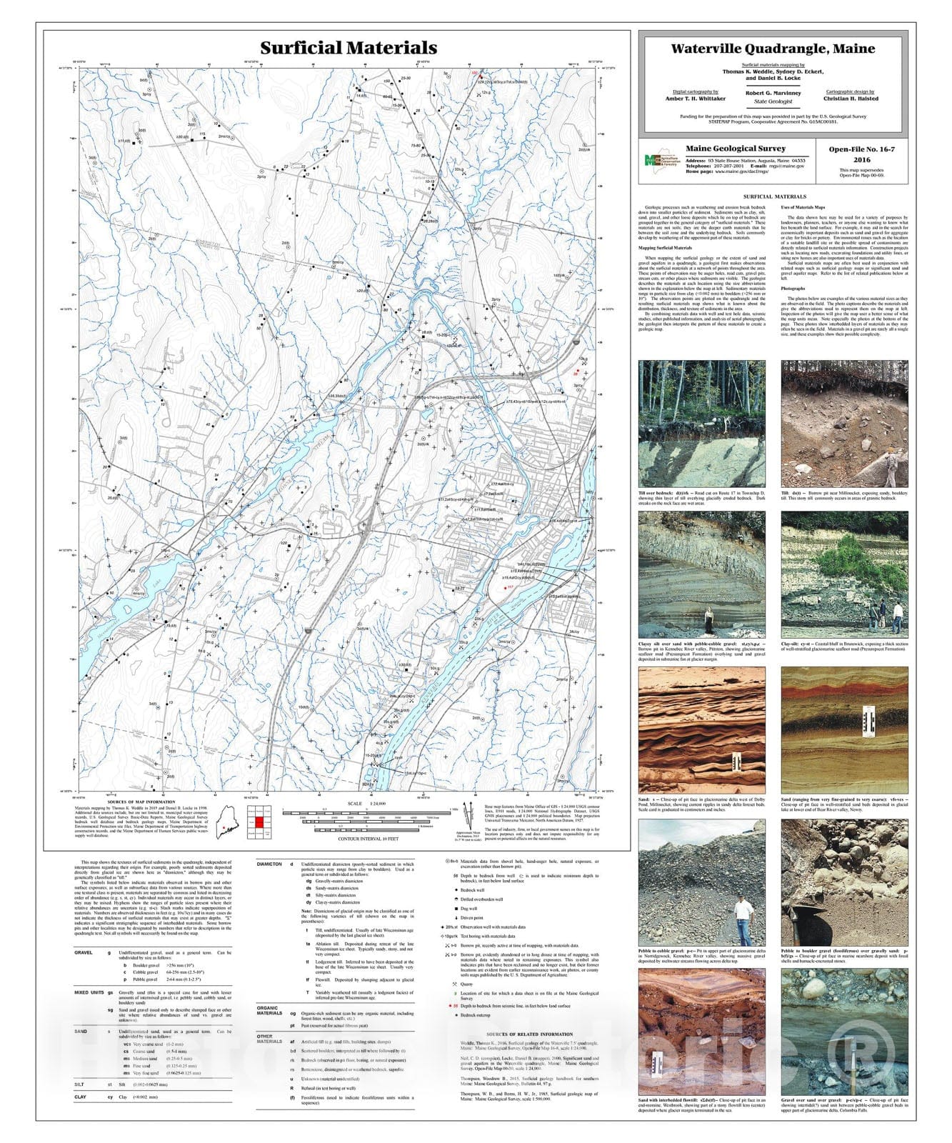 Map : Surficial materials of the Waterville quadrangle, Maine, 2016 Cartography Wall Art :