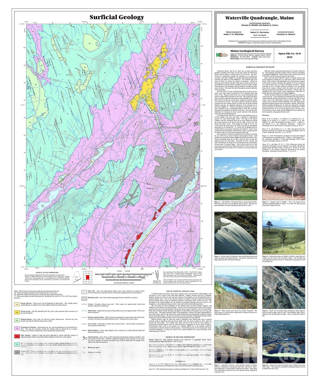 Map : Surficial geology of the Waterville quadrangle, Maine, 2016 Cartography Wall Art :