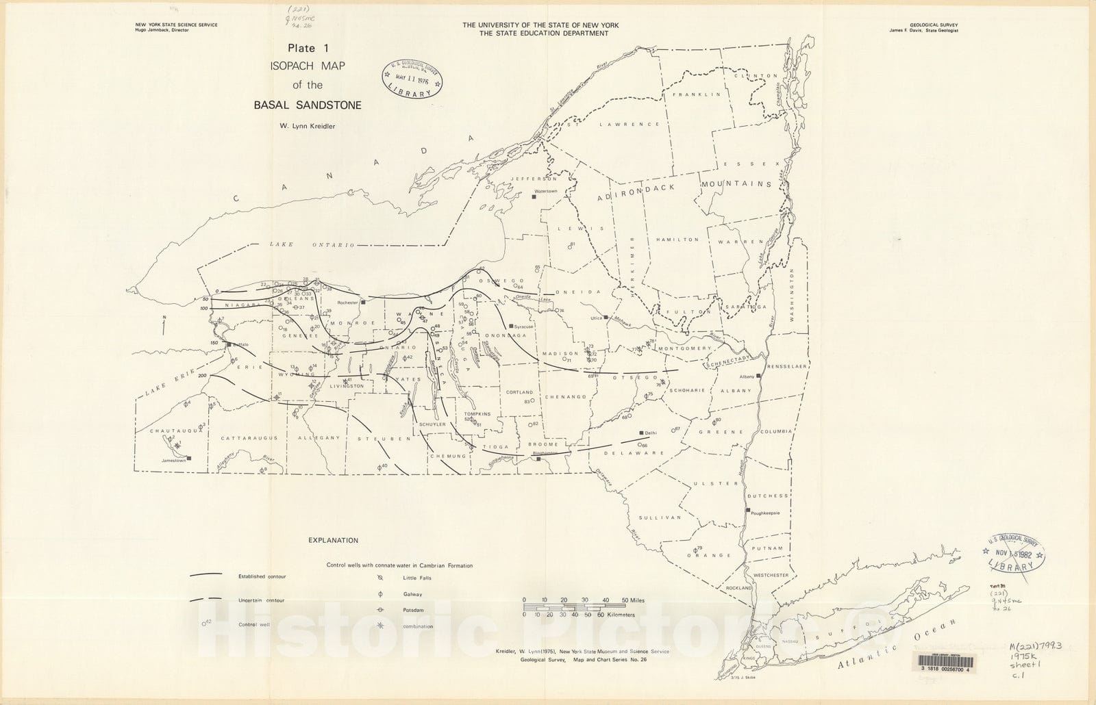 Map : Underground disposal of liquid waste in New York, 1975 Cartography Wall Art :
