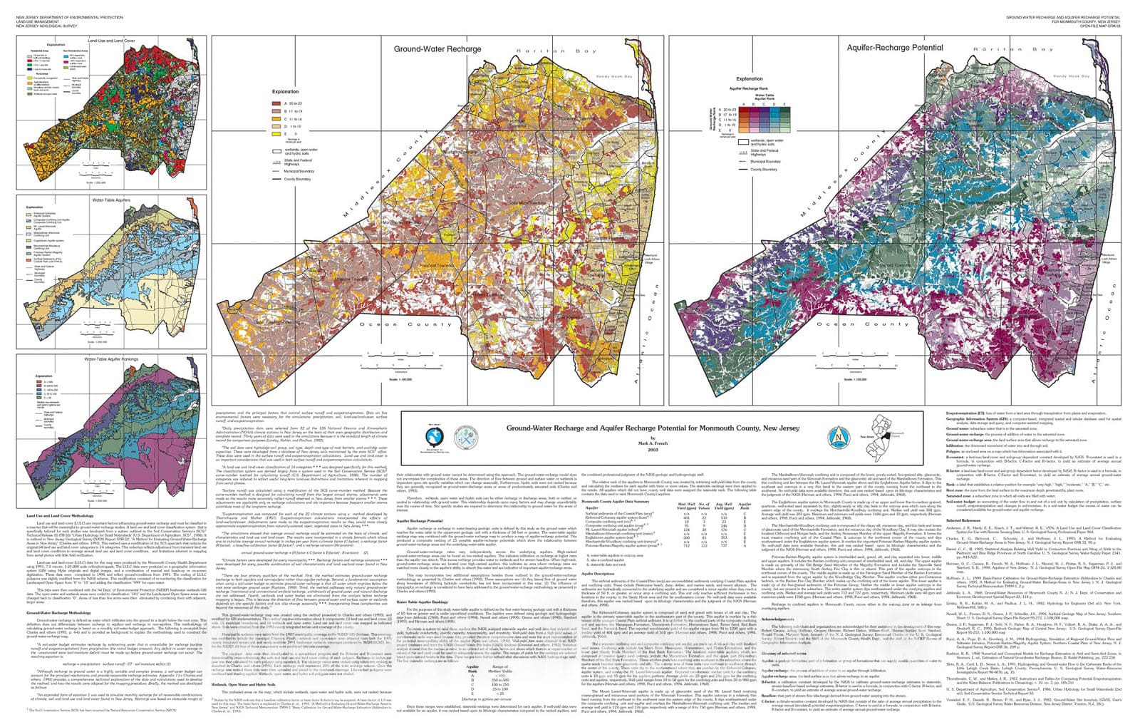 Map : Ground-water recharge and aquifer recharge potential for Monmouth County, New Jersey, 2003 Cartography Wall Art :