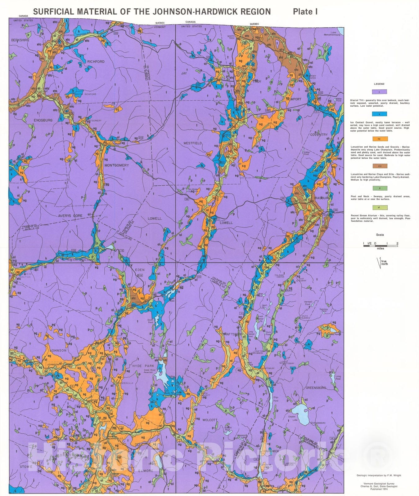 Map : Geology for environmental planning in the Johnson-Hardwick region, Vermont, 1974 Cartography Wall Art :
