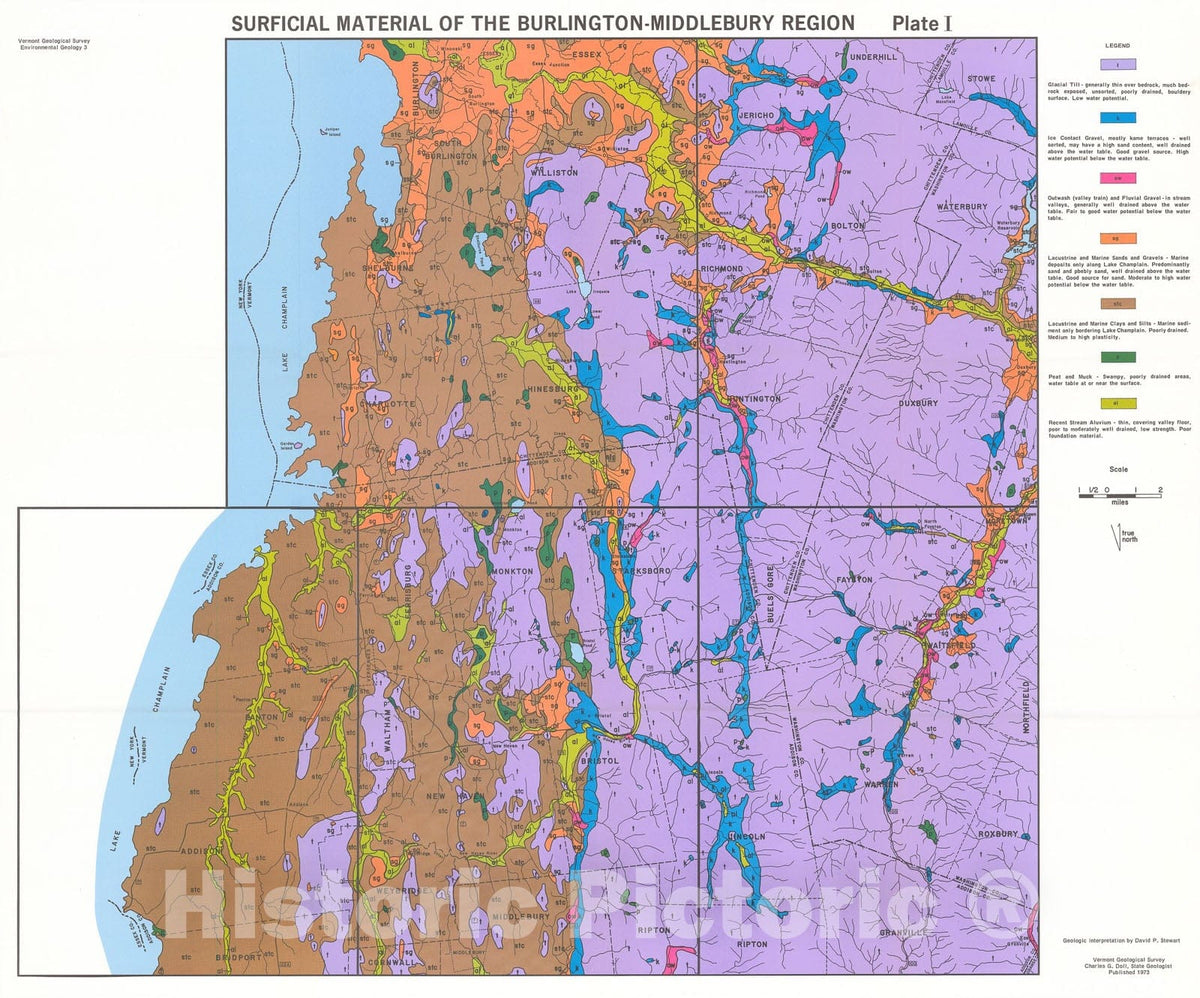 Map : Geology for environmental planning in the Burlington-Middlebury region, Vermont, 1973 Cartography Wall Art :