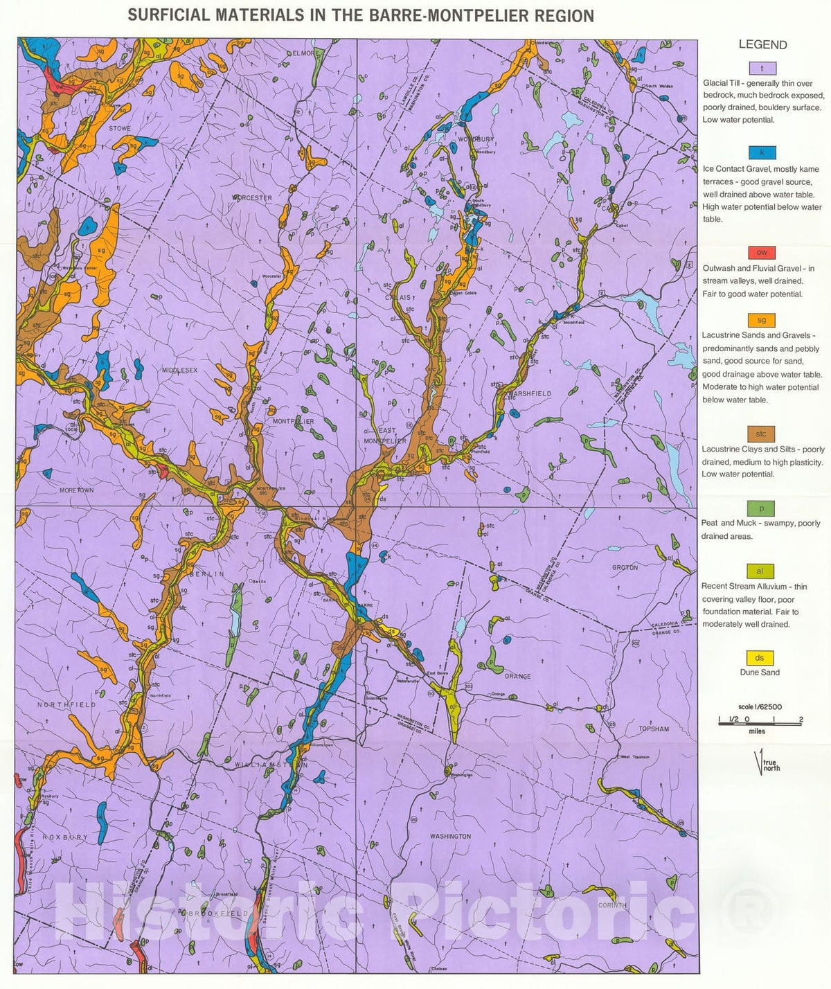 Map : Geology for environmental planning in the Barre-Montpelier region, Vermont, 1971 Cartography Wall Art :